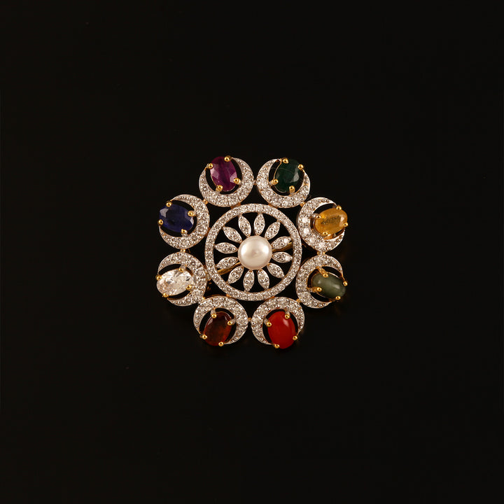 9K YG Fancy Diamond with Navaratna Brooch-1pc