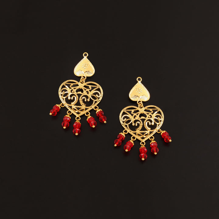 22K YG Heart Semi Stone Earring-1pair