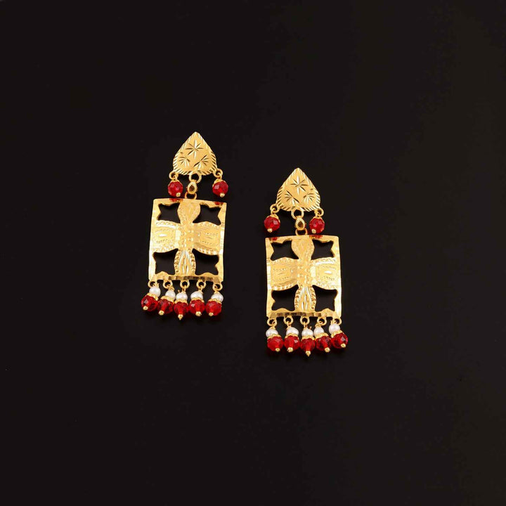 22K YG Fancy Semi Stone with Pearl Earring-1pair (Copy)