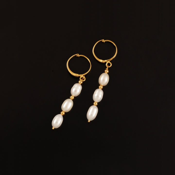22K YG Long Pearl Earring-1pair