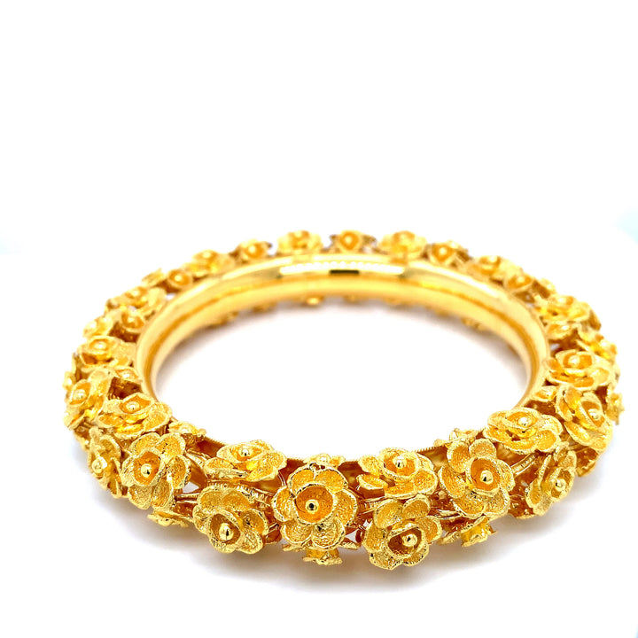 22K YG Women Flower Solid Bangle-1pc