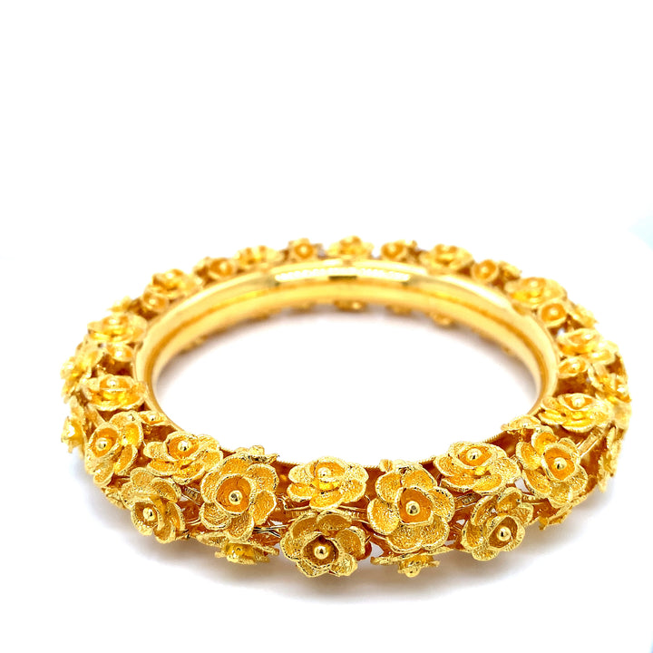 22K YG Women Flower Solid Bangle-1pc