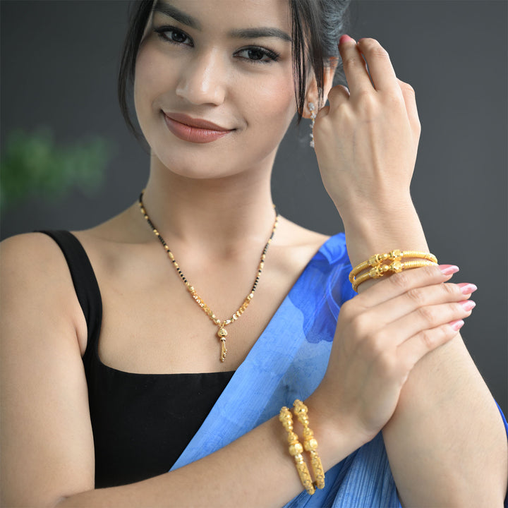 22K YG Fancy Black Beads Mangalsutra-1pc