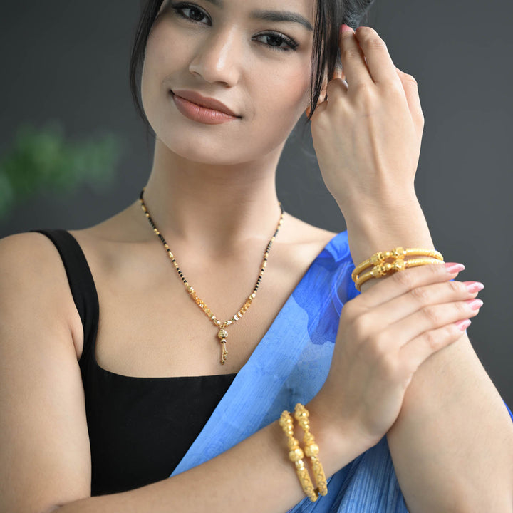 22K YG Fancy Black Beads Mangalsutra-1pc