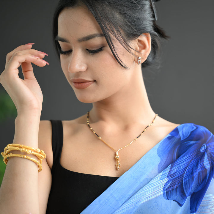22K YG Fancy Black Beads Mangalsutra-1pc