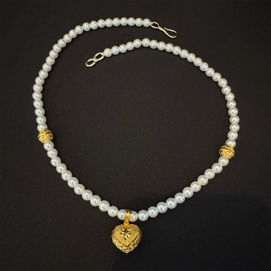 22K YG Heart Simulant Pearl Necklace-1pc