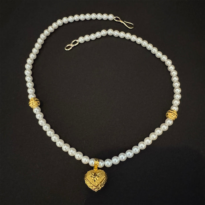 22K YG Heart Simulant Pearl Necklace-1pc