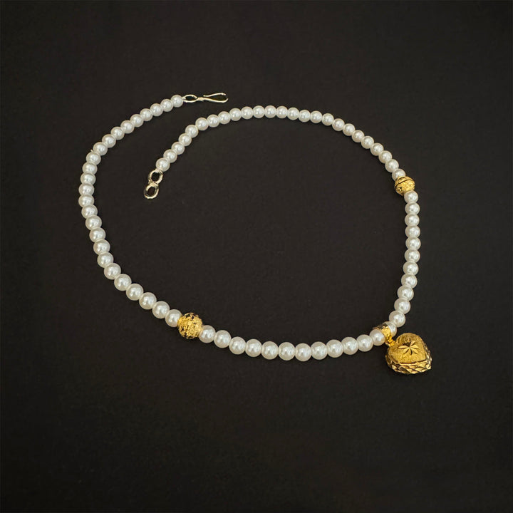22K YG Heart Simulant Pearl Necklace-1pc