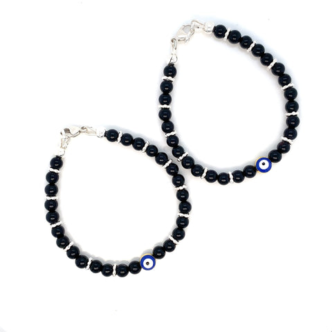 4mm Evil Eye Onyx Sterling Silver Bracelet-1pair