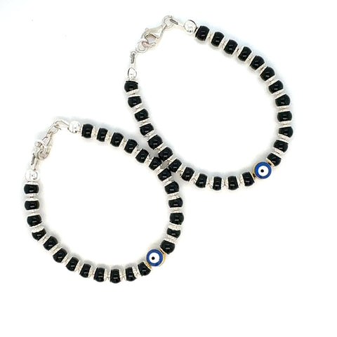 4mm Evil Eye Onyx Sterling Silver Bracelet-1pair