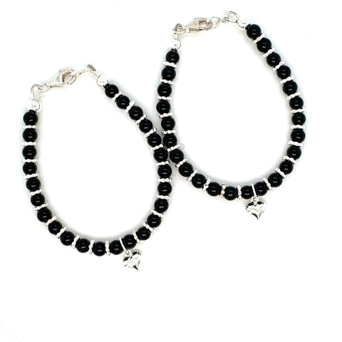 4mm Evil Eye Onyx Sterling Silver Bracelet-1pair