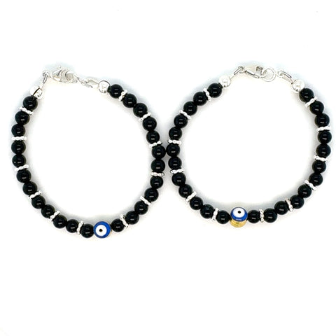 4mm Evil Eye Onyx Sterling Silver Bracelet-1pair