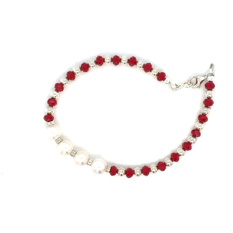 Sterling Silver with FWP and Red Crystal Silver Bracelet-1pc