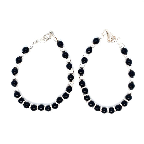 4mm Onyx Sterling Silver Bracelet-1pair