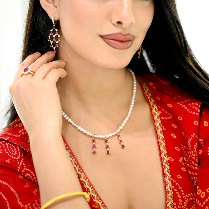 18K YG Ruby Diamond FWP Necklace-1pc