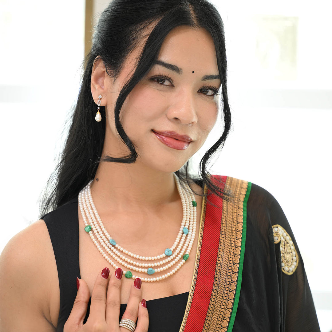 FWP 4 Layer Necklace with Heart Howlite and Jade-1pc