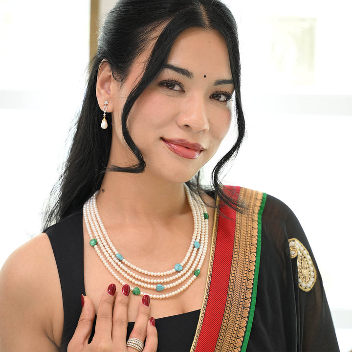 FWP 4 Layer Necklace with Heart Howlite and Jade-1pc