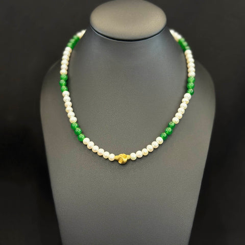 22K YG FW Pearl and Green Stone Necklace With GF Clasp-1pc