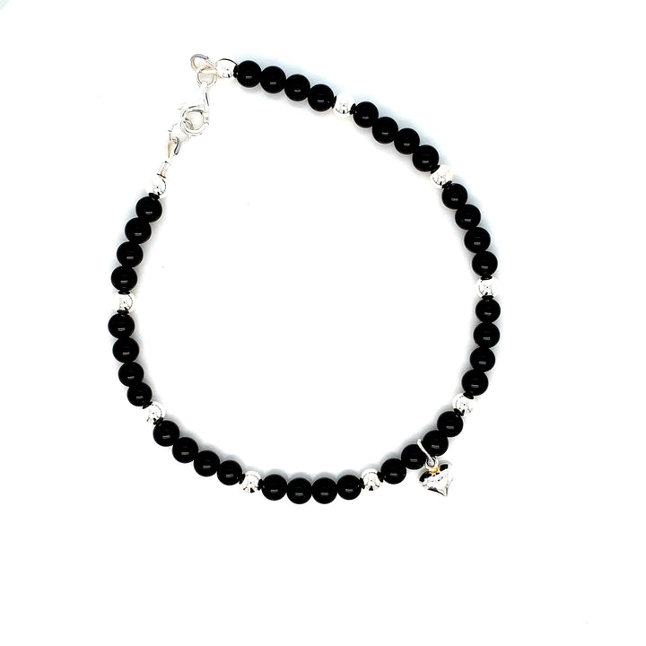 4mm Onyx Sterling Silver Anklet-1pc
