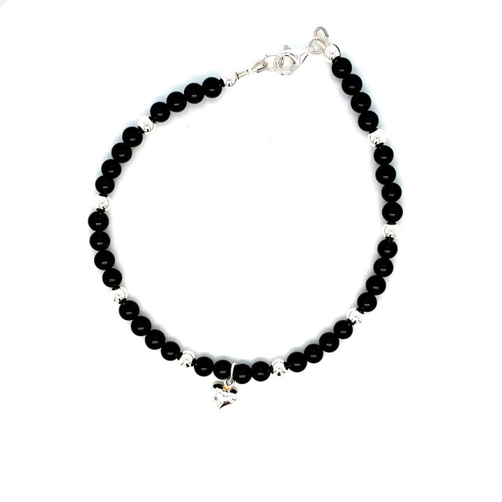 4mm Onyx Sterling Silver Anklet-1pc