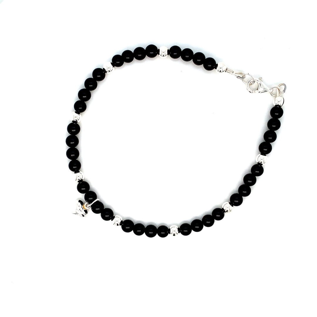 4mm Onyx Sterling Silver Anklet-1pc