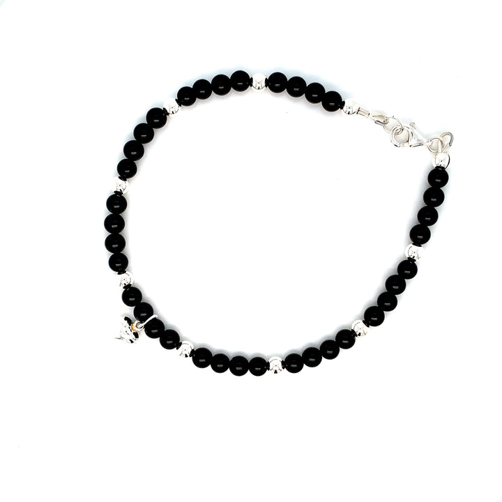 4mm Onyx Sterling Silver Anklet-1pc