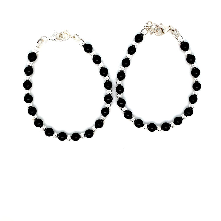 4mm Onyx 3mm Sterling Silver Ball Bracelet-1pair