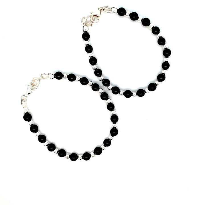 4mm Onyx 3mm Sterling Silver Ball Bracelet-1pair