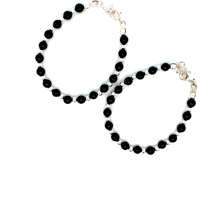 4mm Onyx 3mm Sterling Silver Ball Bracelet-1pair