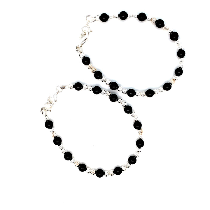 4mm Onyx 3mm Sterling Silver Ball Bracelet-1pair