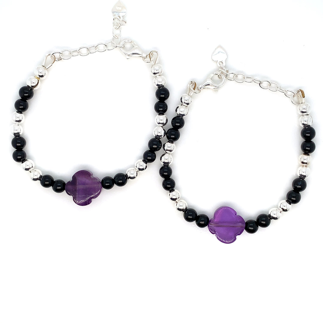 4mm Sterling Silver amethyst Clover Bracelet-1pair