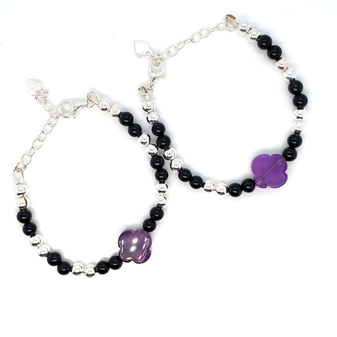 4mm Sterling Silver amethyst Clover Bracelet-1pair