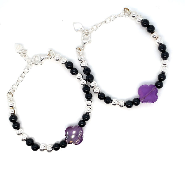 4mm Sterling Silver amethyst Clover Bracelet-1pair