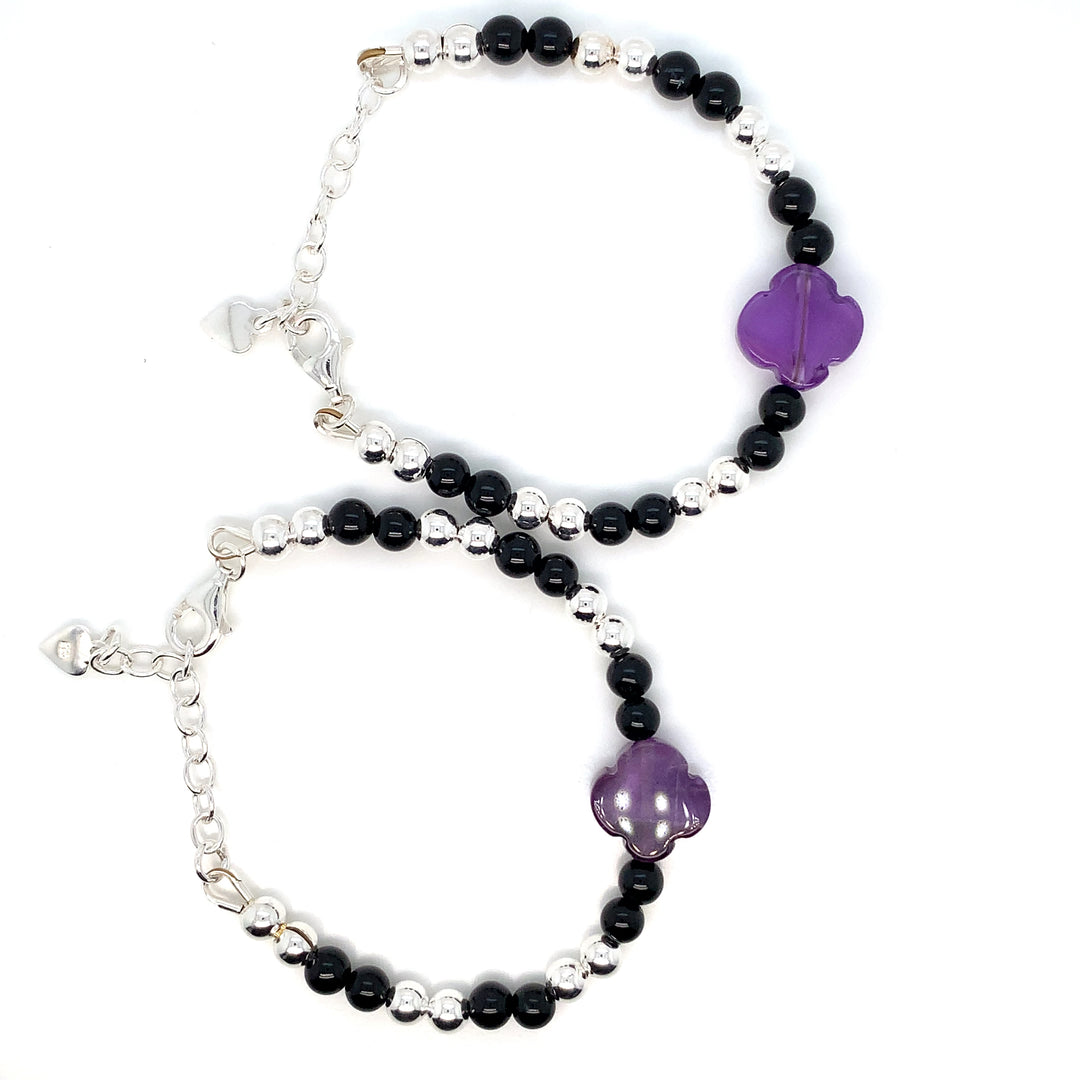 4mm Sterling Silver amethyst Clover Bracelet-1pair