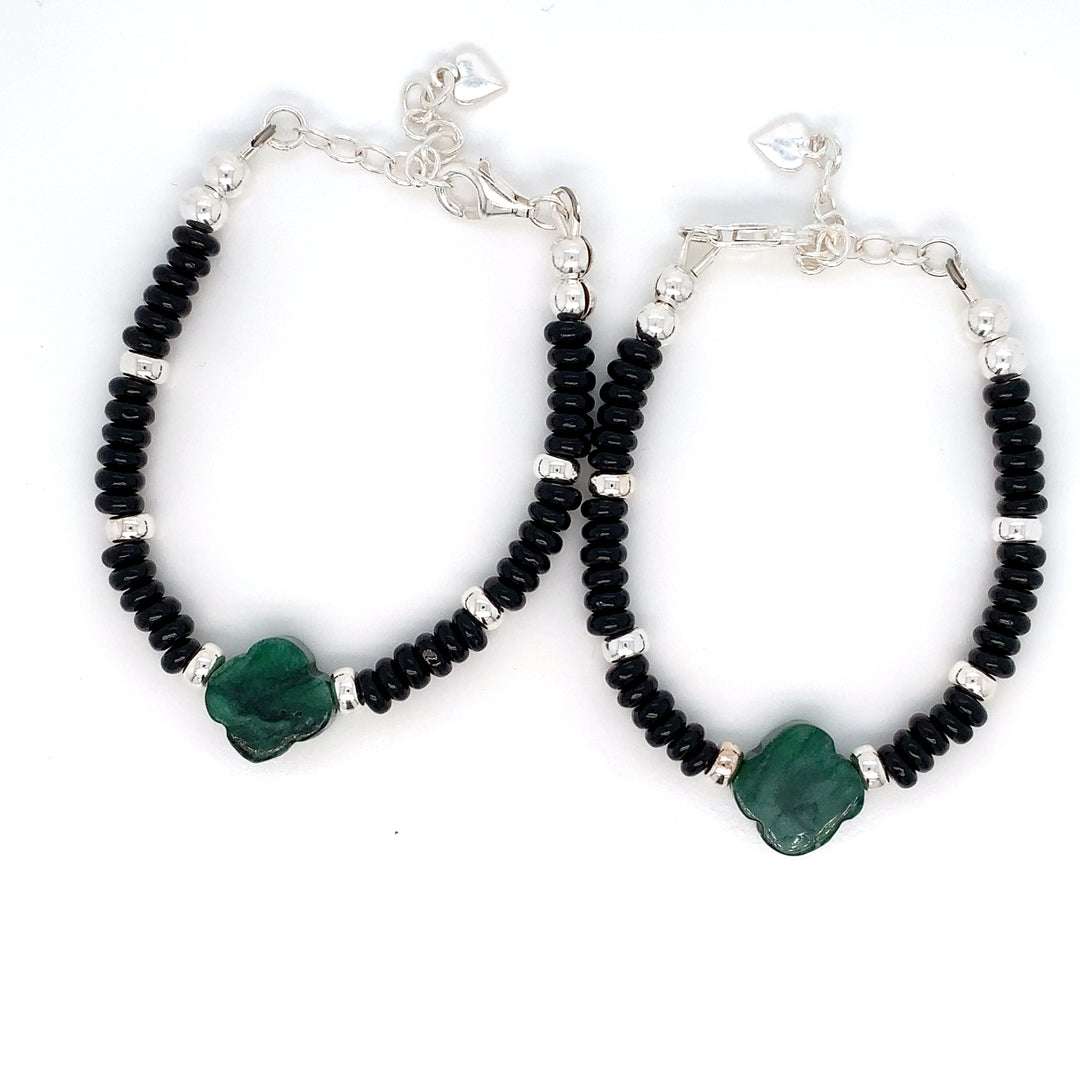 4mm Sterling Silver Green Lepidolite Clover Bracelet-1pair