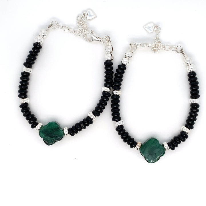 4mm Sterling Silver Green Lepidolite Clover Bracelet-1pair