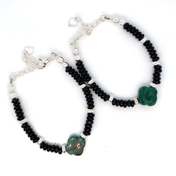 4mm Sterling Silver Green Lepidolite Clover Bracelet-1pair