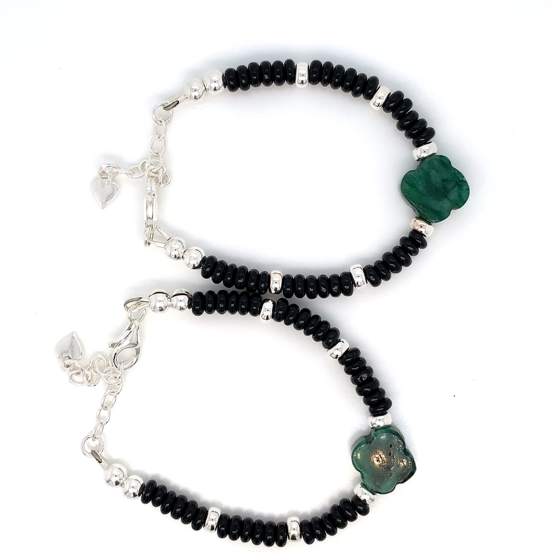 4mm Sterling Silver Green Lepidolite Clover Bracelet-1pair