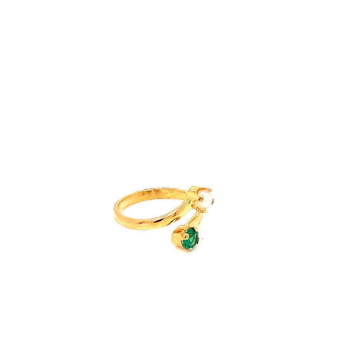 22K YG Green Stone, Pearl Ring-1pc