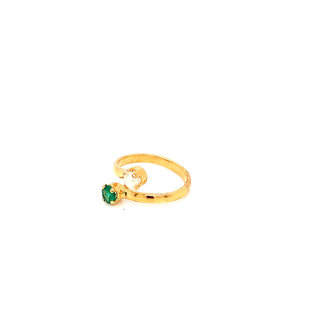 22K YG Green Stone, Pearl Ring-1pc