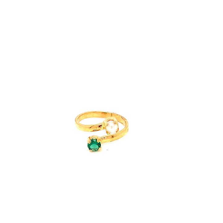 22K YG Green Stone, Pearl Ring-1pc