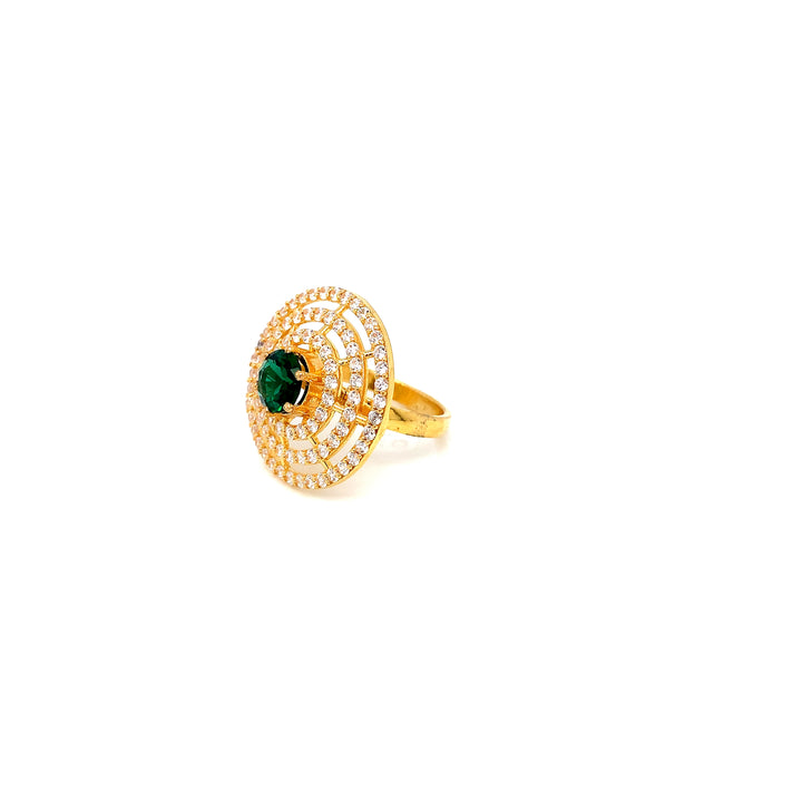 22K YG Green Stone with AD Ring-1pc