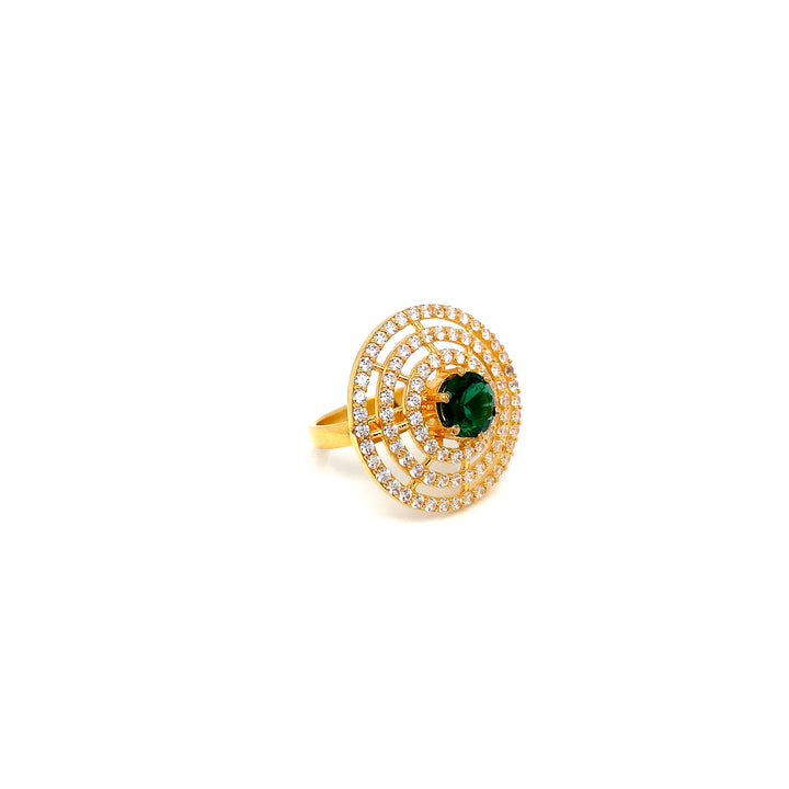 22K YG Green Stone with AD Ring-1pc