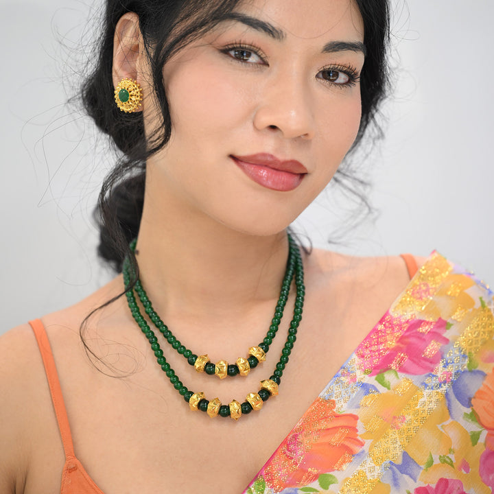 24K YG Green Stone Naugedi-1pc