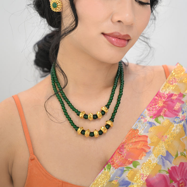 24K YG Green Stone Naugedi-1pc