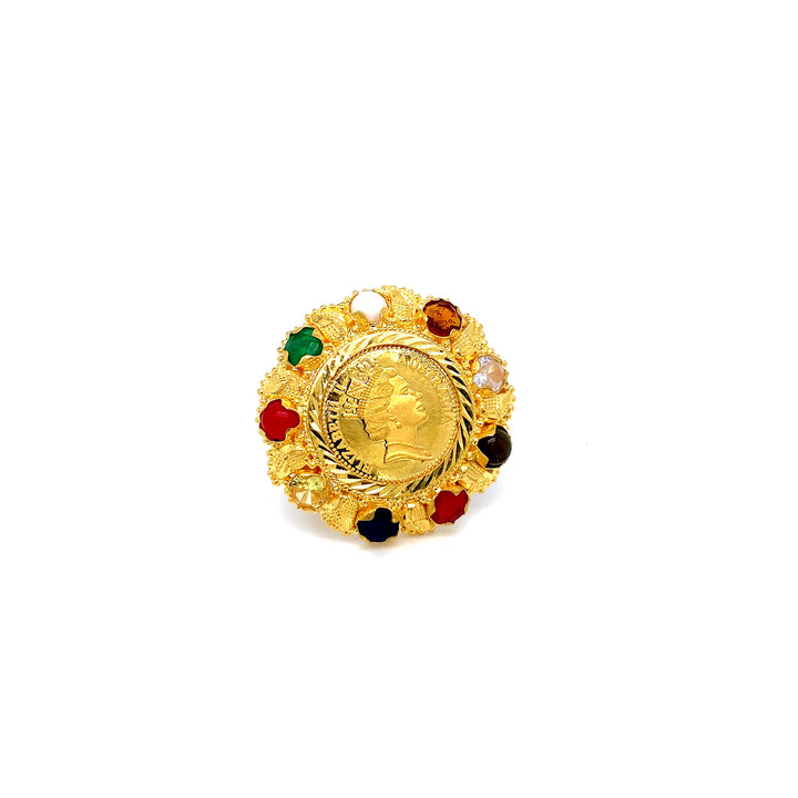 24K YG Navaratna Coin Ring-1pc