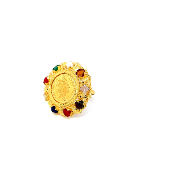 24K YG Navaratna Coin Ring-1pc