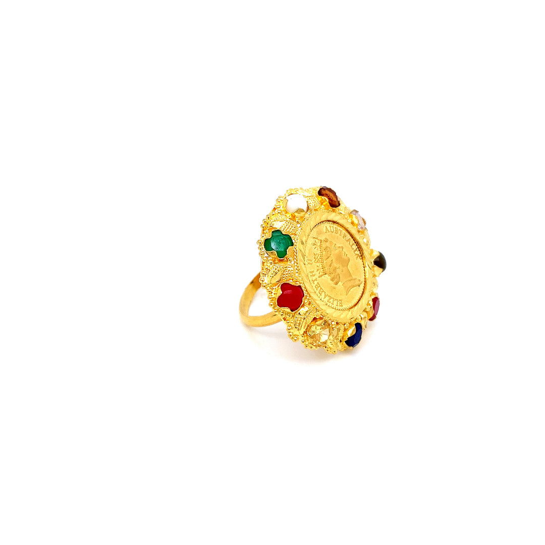 24K YG Navaratna Coin Ring-1pc