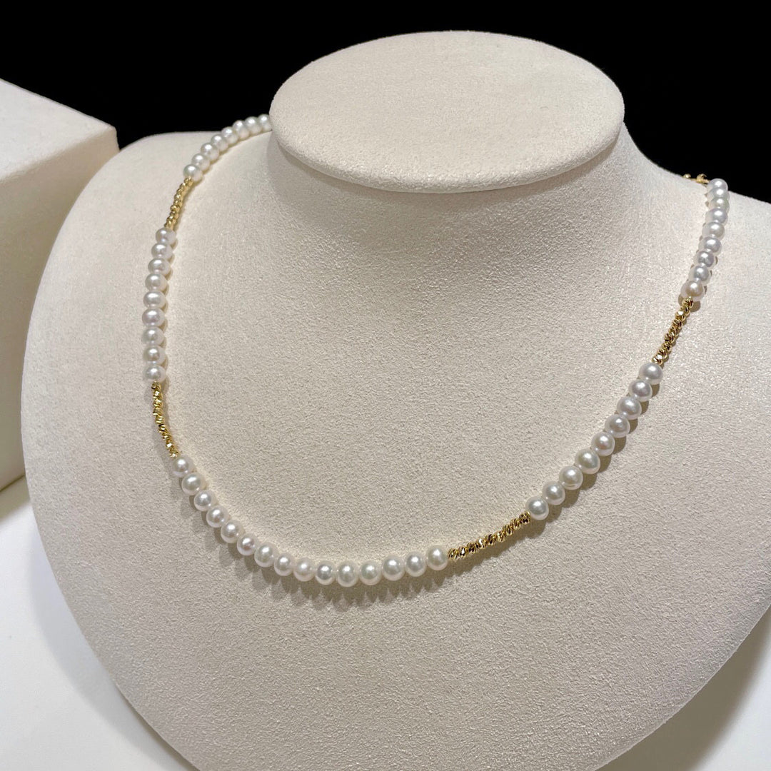 18K YG Necklace with 4-4.5mm FWP white-1pc