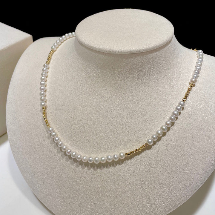 18K YG Necklace with 4-4.5mm FWP white-1pc